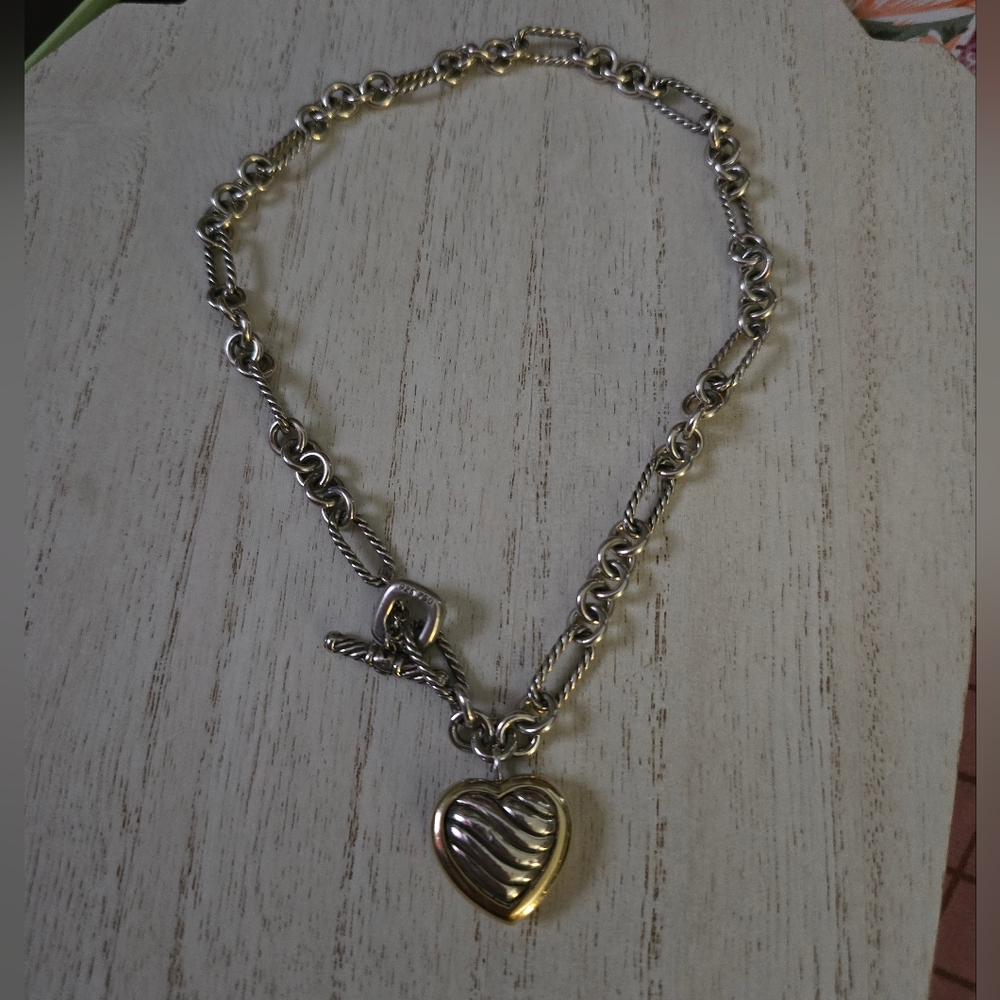 David Yurman Figaro Cable Heart 18k Yellow Gold-Sterling Silver Pendant Necklace